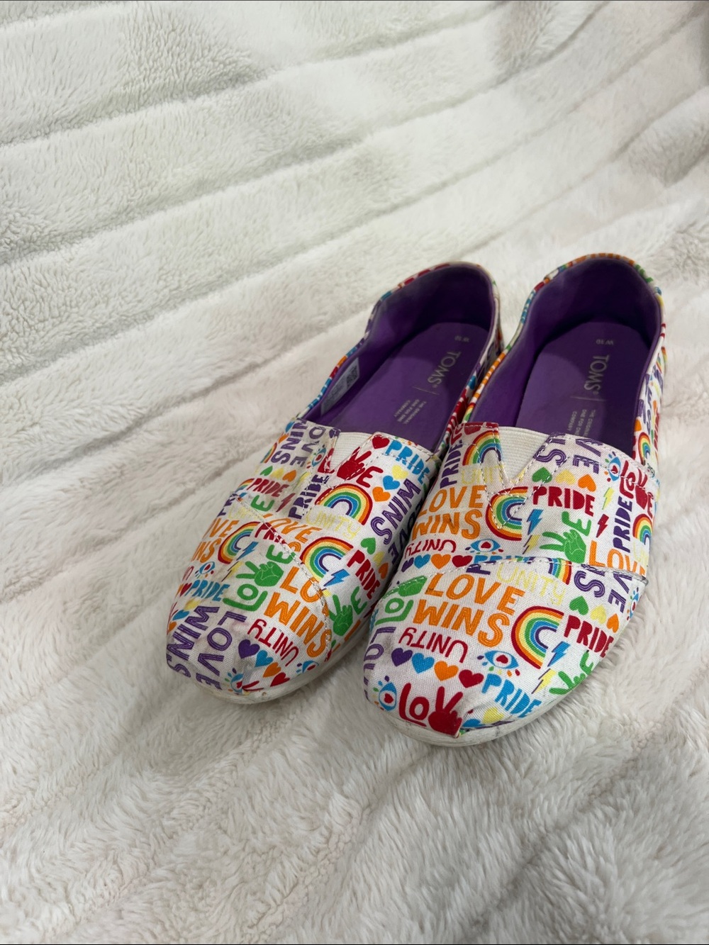 Toms White Rainbow 'Love Wins' Printed Slip-On Sneakers